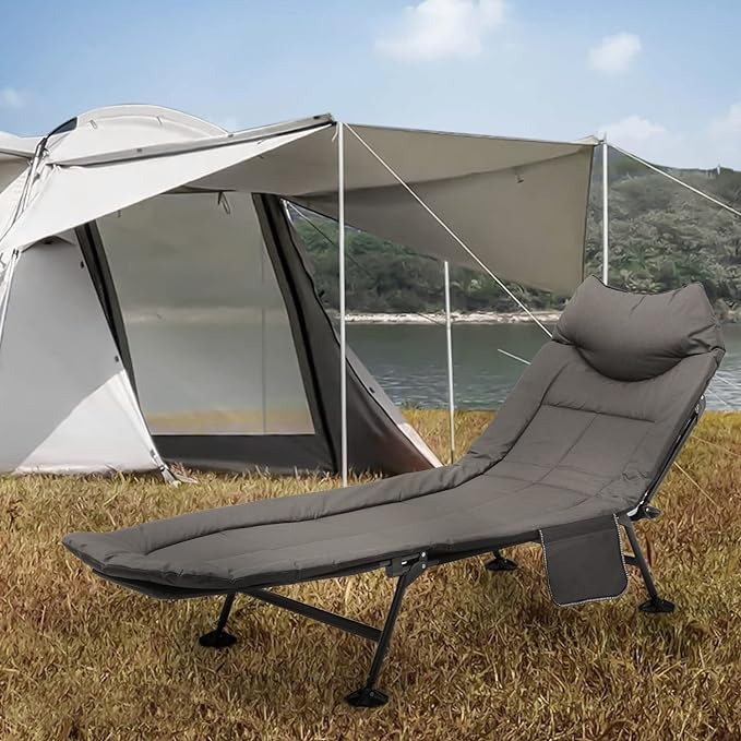 Outdoor Lounger Cot Bed for Sleeping with Carry Bag, Portable Camping Bed for Outdoor Camping Office Use, Supports 300 lbs