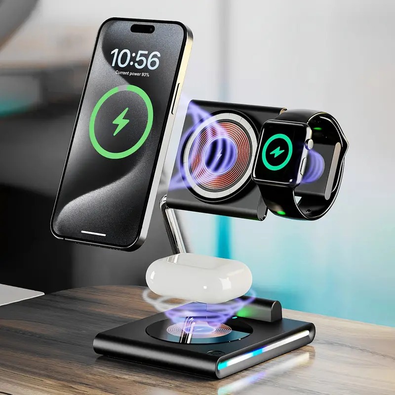 7MD 3 IN 1 Foldable Fast Wireless Charging Station 15W For Phone / Watch / Earpods Model: 7MD-W07
