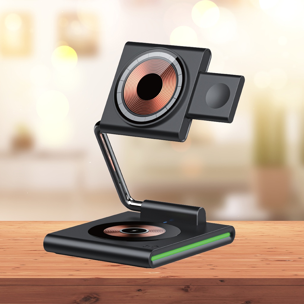 7MD 3 IN 1 Foldable Fast Wireless Charging Station 15W For Phone / Watch / Earpods Model: 7MD-W07