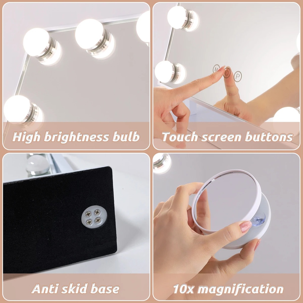 7MD LED Lamp Makeup Mirror with Lights 12 Lamp Dimmable Bulbs, 360 Rotation 3 Color Mode Smart Touch Control Mirrors