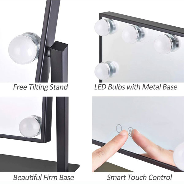 7MD LED Lamp Makeup Mirror with Lights 12 Lamp Dimmable Bulbs, 360 Rotation 3 Color Mode Smart Touch Control Mirrors