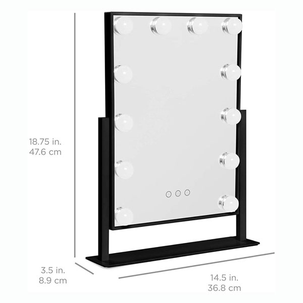 7MD LED Lamp Makeup Mirror with Lights 12 Lamp Dimmable Bulbs, 360 Rotation 3 Color Mode Smart Touch Control Mirrors