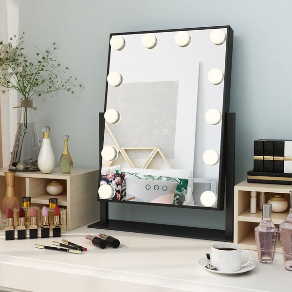 7MD LED Lamp Makeup Mirror with Lights 12 Lamp Dimmable Bulbs, 360 Rotation 3 Color Mode Smart Touch Control Mirrors