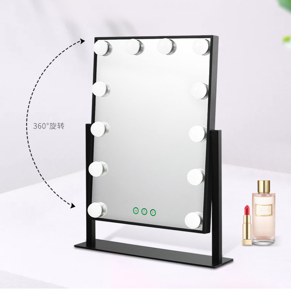 7MD LED Lamp Makeup Mirror with Lights 12 Lamp Dimmable Bulbs, 360 Rotation 3 Color Mode Smart Touch Control Mirrors