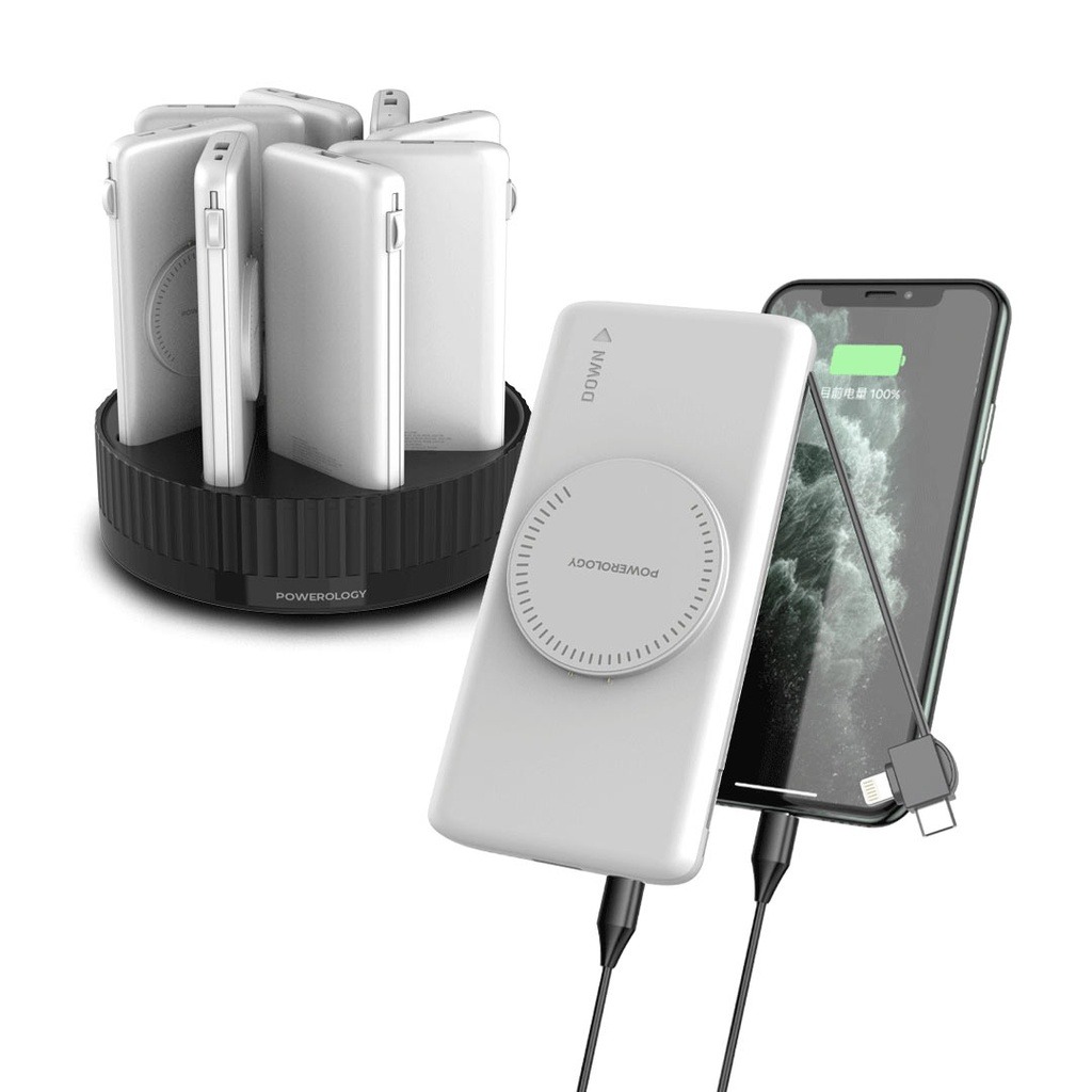 Powerology 8 IN 1 Power Bank Terminal 8x 10000mAh QC Wireless Power Bank (PPBCHA2681BK)
