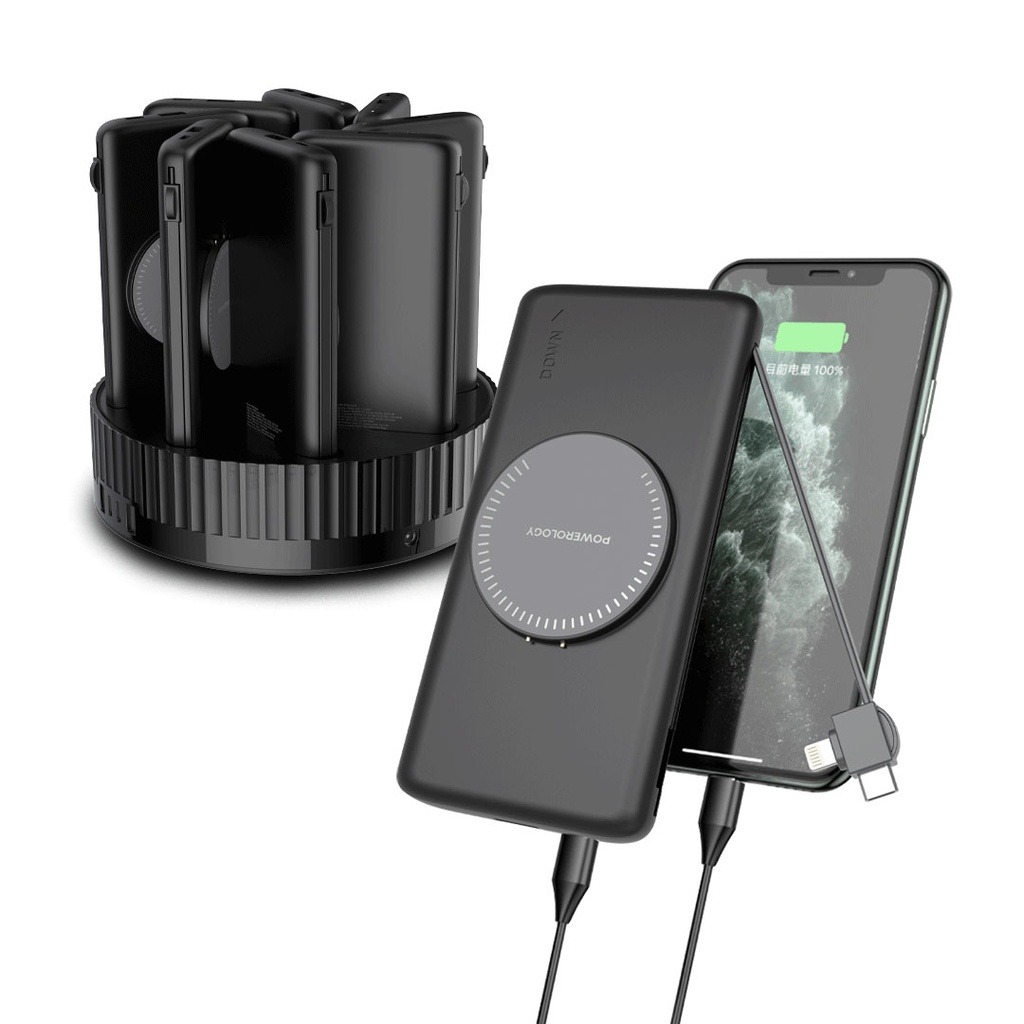 Powerology 8 IN 1 Power Bank Terminal 8x 10000mAh QC Wireless Power Bank (PPBCHA2681BK)