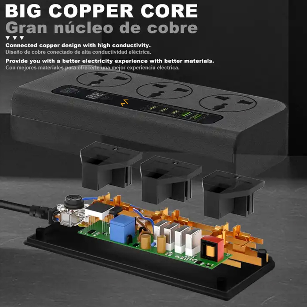 7MD Power Socket, 3-Outlet, Power Extension Socket With Digital Timer, (USB*2+Type-C*3), 3000W 2M, Model:7MD04