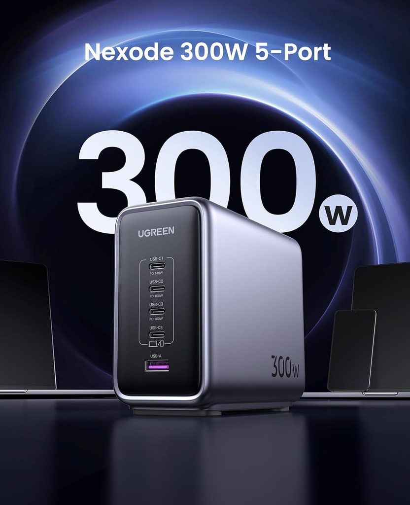 UGREEN 300W [Nexode GaN] USB C Charger 5 Ports Desktop Charging Station Power Adapter Laptop Charger with 240W USB C Cable | CD333/90904B |