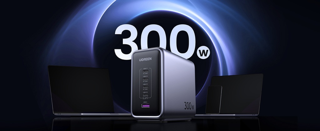 UGREEN 300W [Nexode GaN] USB C Charger 5 Ports Desktop Charging Station Power Adapter Laptop Charger with 240W USB C Cable | CD333/90904B |