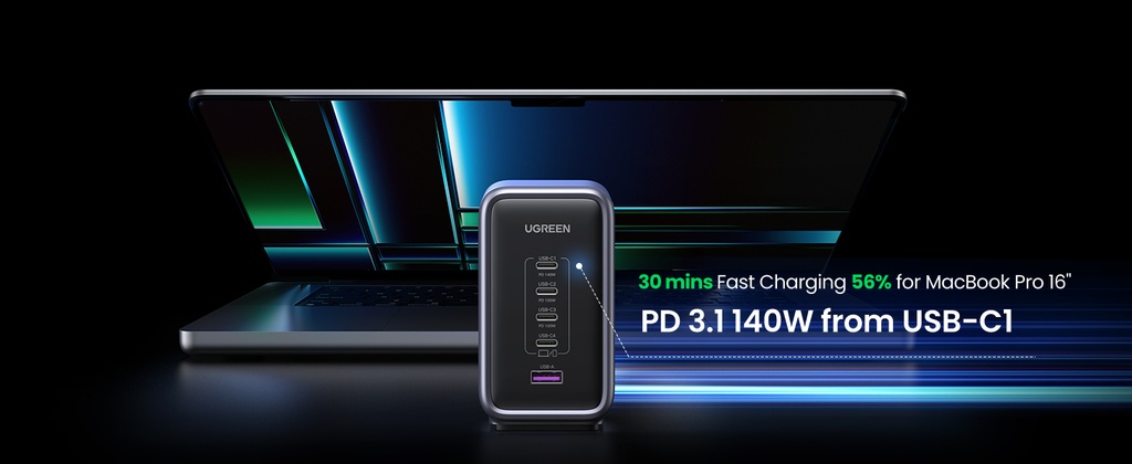 UGREEN 300W [Nexode GaN] USB C Charger 5 Ports Desktop Charging Station Power Adapter Laptop Charger with 240W USB C Cable | CD333/90904B |