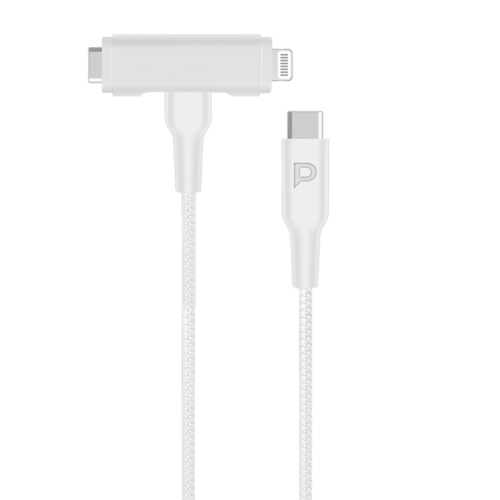 Powerology MFI Braided Type-C to Type-C and Lightning 2in1 C94 Cable 1.2M (PCAB007BK/WH)