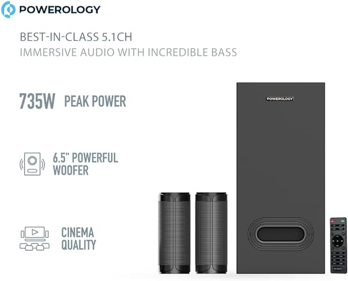 Powerology Immersive Audio 5.1CH Wireless Soundbar | PBAR51WLBK |