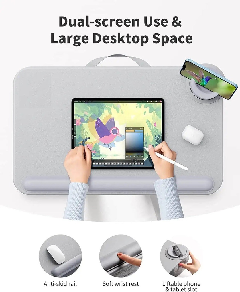 Green Lion Multi-Functional Cushioned Lap Desk 17 Inches - Gray | GNMULFLAPDKGY |