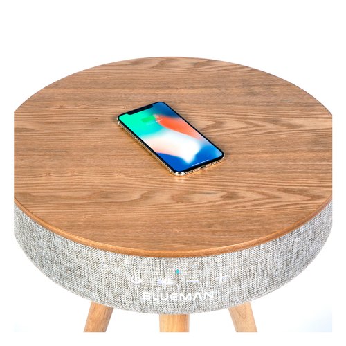 BLUEMAN Z1 Portable Bluetooth Speaker Table, Battery Ash Wood 6600mAh Wireless Charging