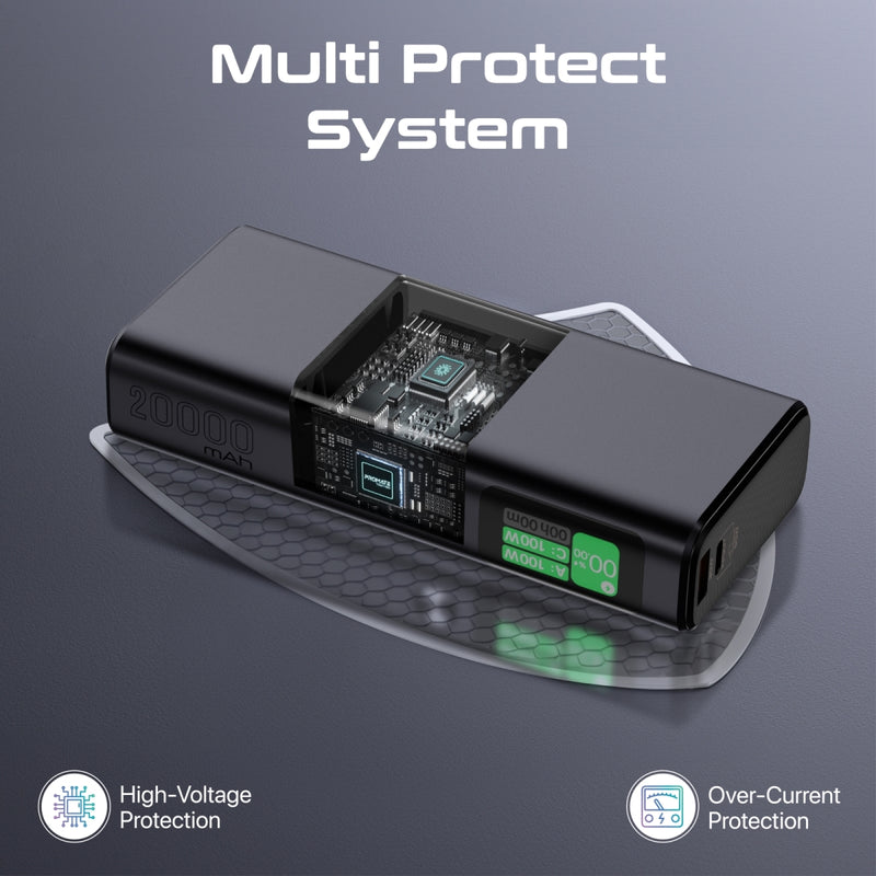 Promate 20,000mAh, 130W Multi-Port Power Delivery Power Bank with TFT LCD Screen | Titan-130 |
