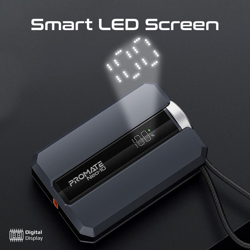 Promate 10,000mAh 30W Power Bank With Apple Watch Charger & Built-in USB-C Cable | Neo-10 |