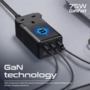 Promate Compact 75W GaNFast Multi-Port Power Strip with AC Socket | PowerBrix-GaN75 |