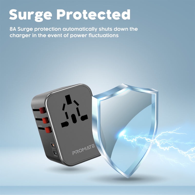 Promate Multi-Port Smart Charging Protected Universal Travel Adapter | TripMate-36W |