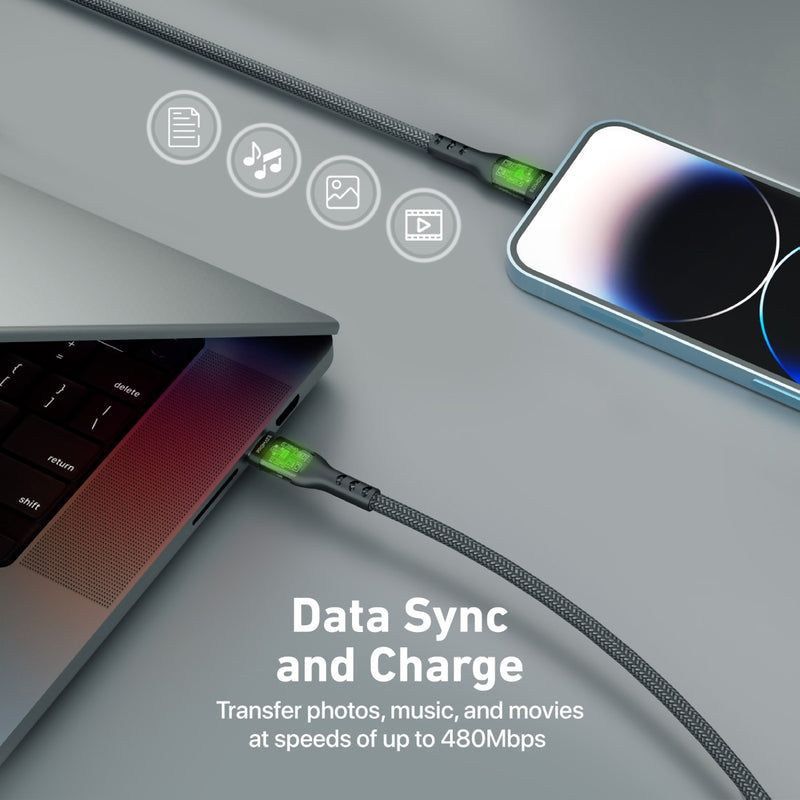 Promate 27W Power Delivery USB-C to Lightning Cable with Transparent Shells | TransLine-Ci |