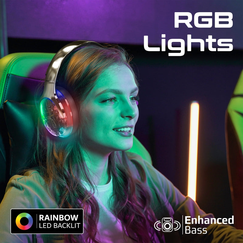 Promate Active Noise Cancelling Hi-Fi Stereo Wireless Headphones with RGB Lights | TransTune |