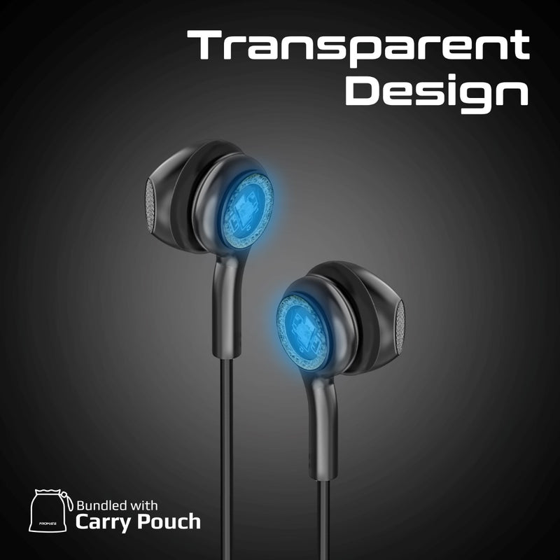 Promate Transparent Stereo USB-C Wired RGB Earphones | LumiBuds-C |