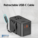 Promate Multi-Port 70W GaN Travel Adapter with Retractable Built-in USB-C Cable | TripMate-GaN70R |
