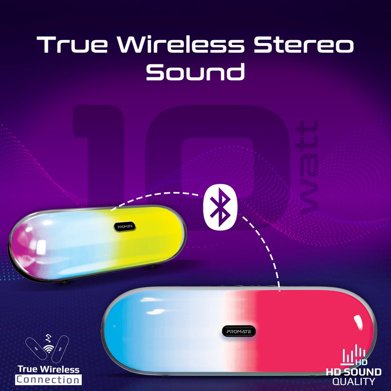 Promate High Fidelity True Wireless Bluetooth v5.3 Speaker With RGB Lights | LumiBar |