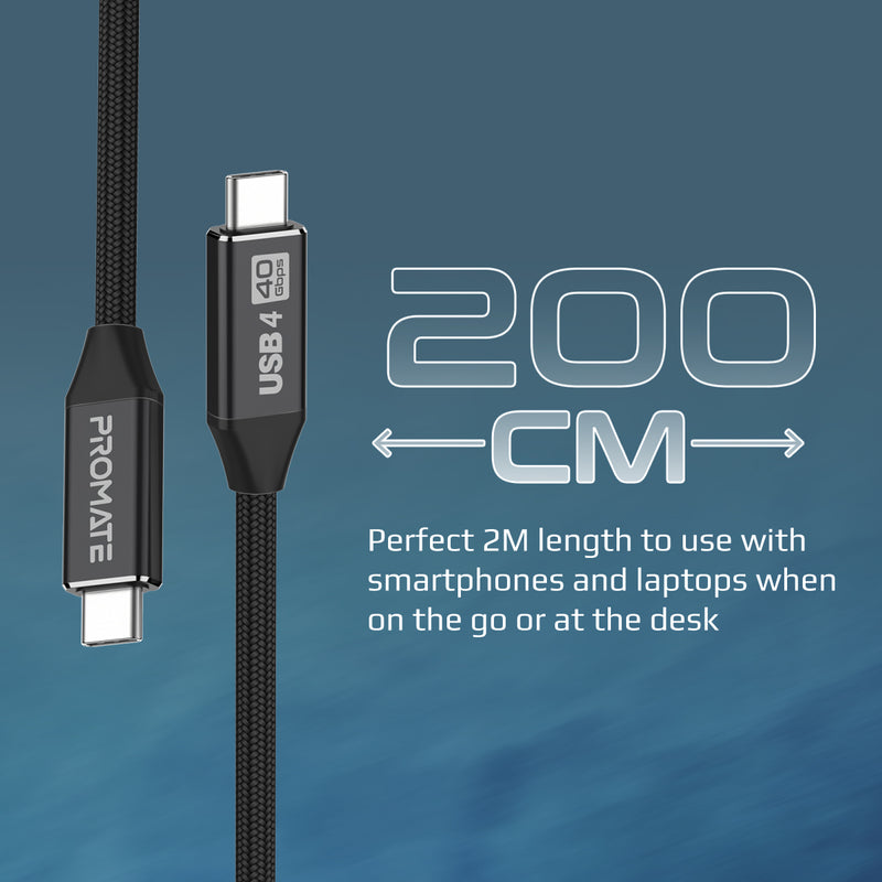 Promate SuperSpeed USB4.0 Cable For Video Transmission, Data Transfer, Ultra-Fast Charging | PrimeLinkC40-2m |