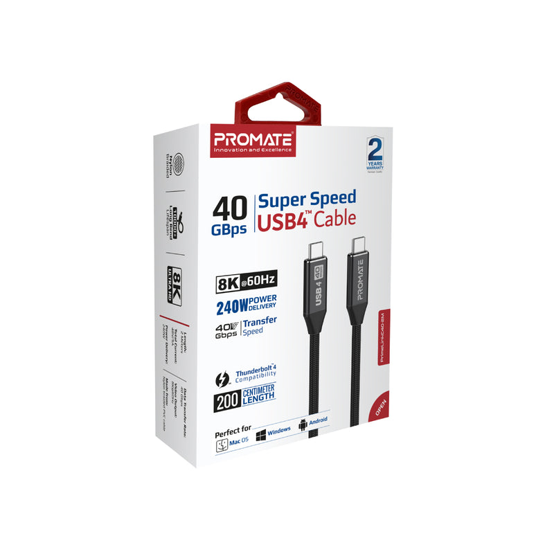Promate SuperSpeed USB4.0 Cable For Video Transmission, Data Transfer, Ultra-Fast Charging | PrimeLinkC40-2m |