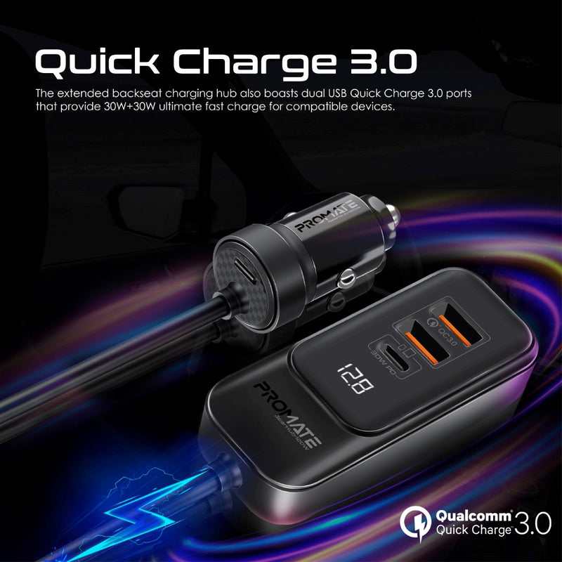 Promate 120W RapidCharge™ Car Charger with Multi-Port Backseat Charging Hub | GearHub-120W |