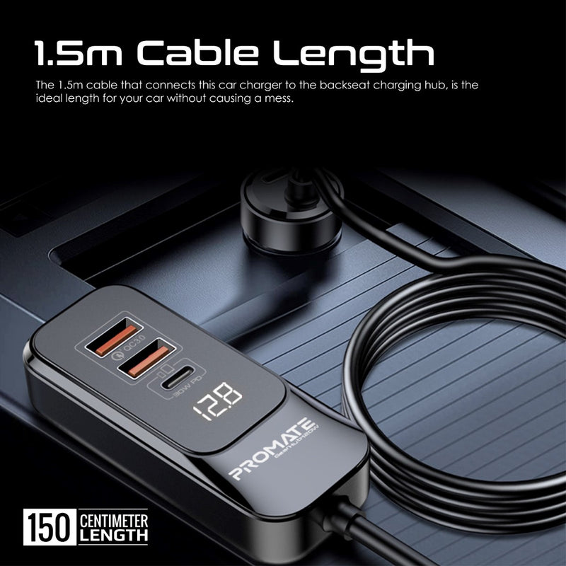 Promate 120W RapidCharge™ Car Charger with Multi-Port Backseat Charging Hub | GearHub-120W |