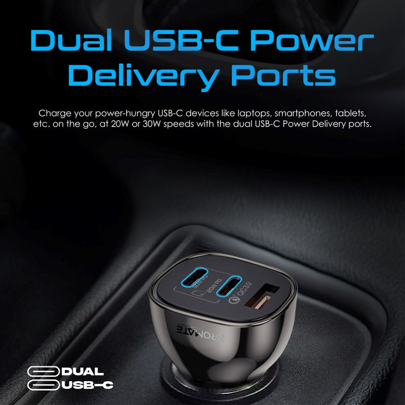 Promate 80W Multi-Port Transparent Car Charger with QC 3.0 & Power Delivery | TransDrive-80W |