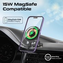 Promate Foldable MagSafe Compatible 15W Wireless Charging Car Mount, Metal Ring Plate Included | Magnus2-Qi |