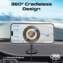 Promate Foldable MagSafe Compatible 15W Wireless Charging Car Mount, Metal Ring Plate Included | Magnus2-Qi |