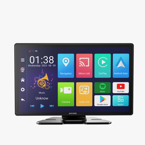 Porodo 9" Android CarPlay Tablet & DVR With SIM Card Slot & Built-in GPS, 4+64GB (PD-ADSCN-BK)