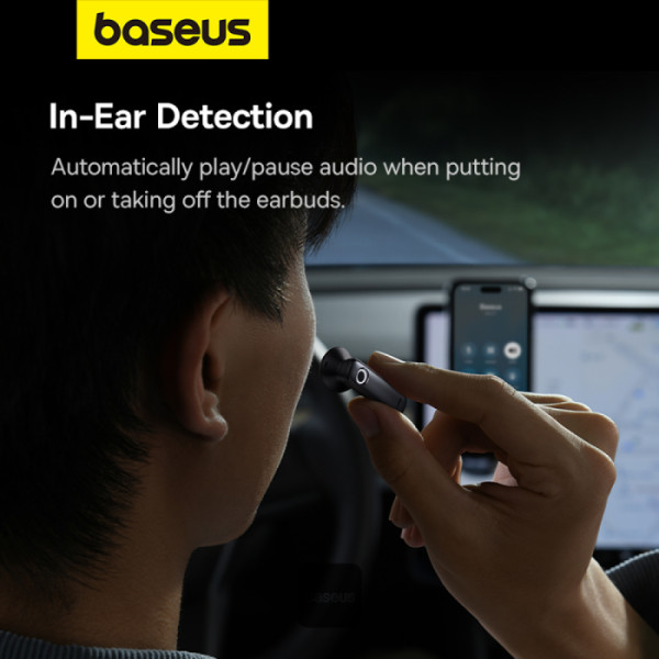Baseus Dual-Mic Noise Cancellation Solar Charging Single Ear Wireless Earphone for Car - Black | CM10 |