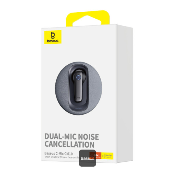 Baseus Dual-Mic Noise Cancellation Solar Charging Single Ear Wireless Earphone for Car - Black | CM10 |
