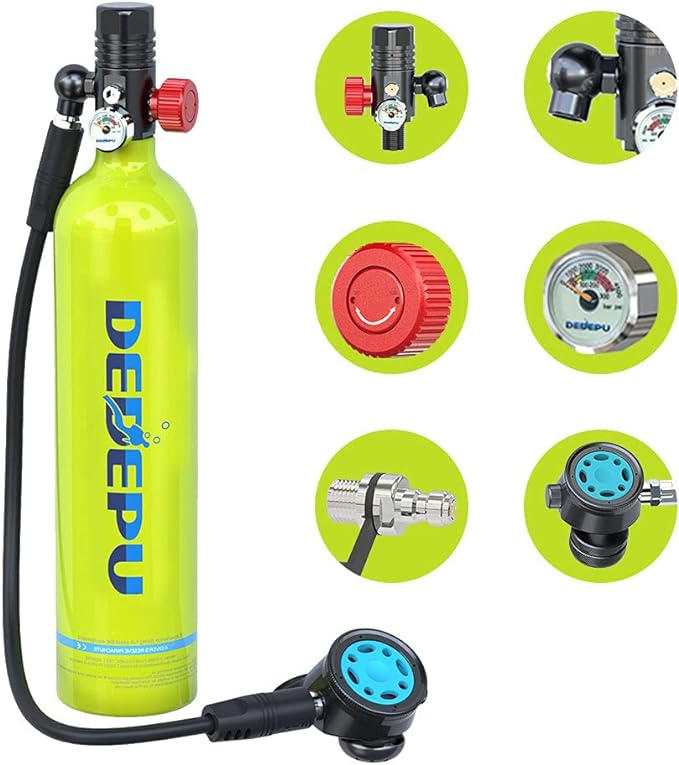 DEDEPU Diving Cylinder Mini Oxygen Tank Set Respirator Air Tank Hand Pump for Snorkeling Diving Sea Equipment