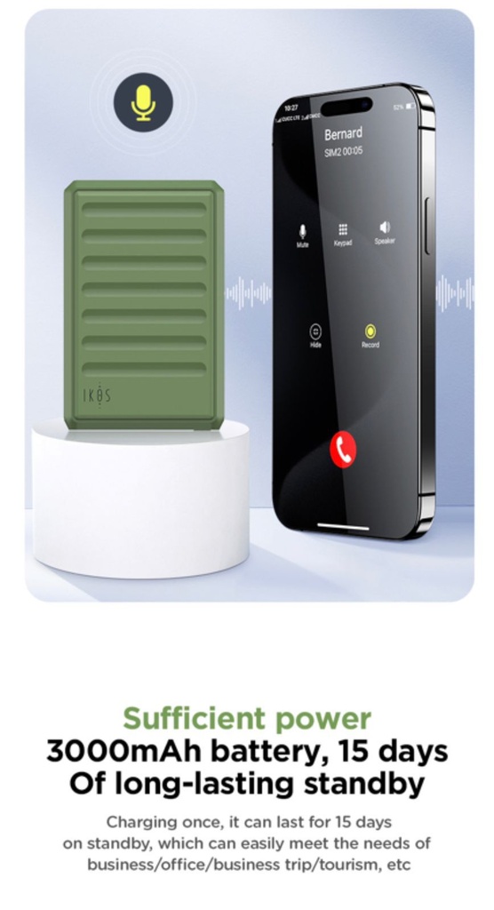 IKOS K7 Dual Sim Card Adapter, 4G Network, Call Recording, WiFi Sharing, SMS