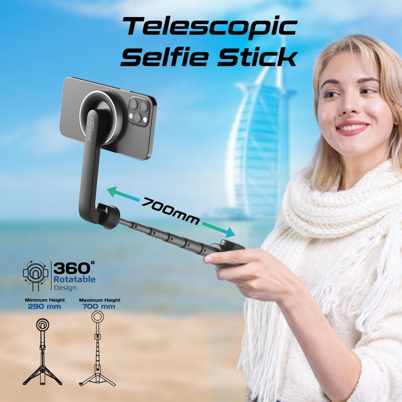 Promate MagSafe Compatible Foldable Selfie Stick with BT Remote Control | MagStick |