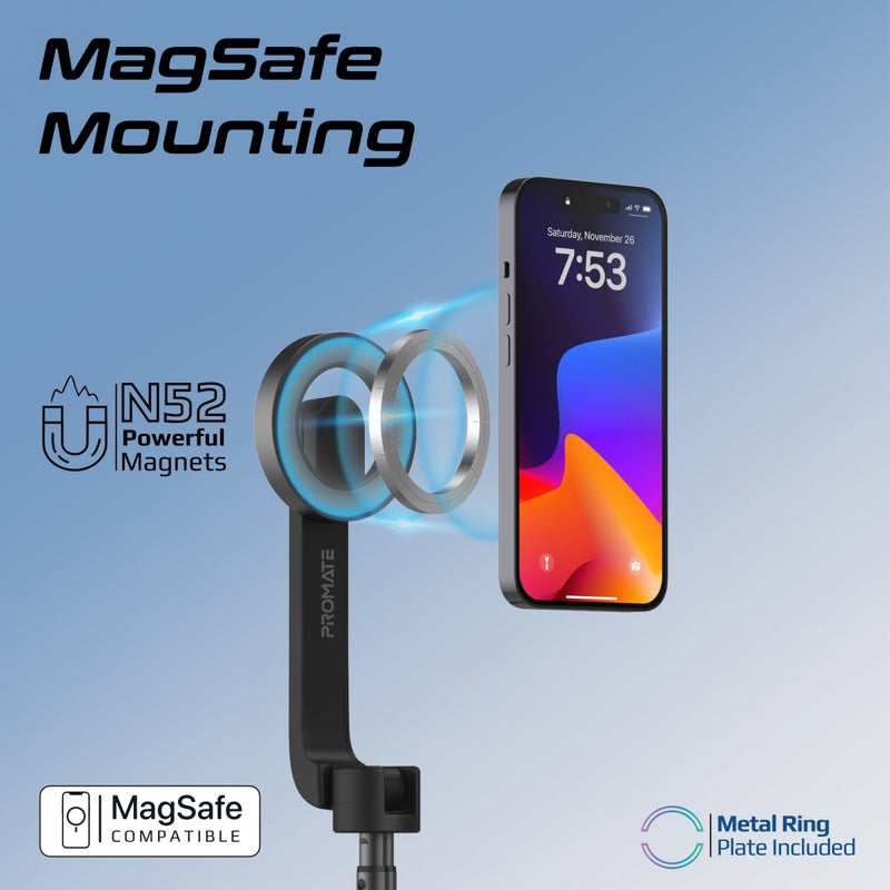 Promate MagSafe Compatible Foldable Selfie Stick with BT Remote Control | MagStick |