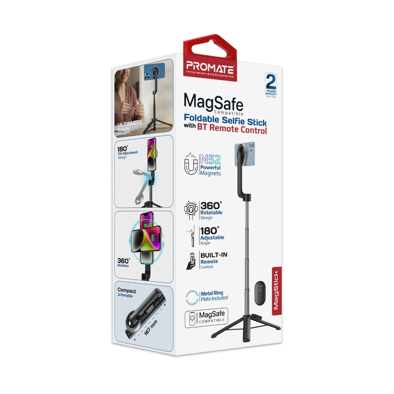 Promate MagSafe Compatible Foldable Selfie Stick with BT Remote Control | MagStick |