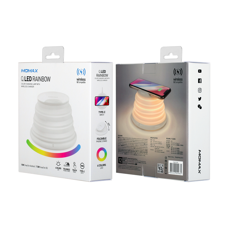 MOMAX QL2 RAINBOW wireless charging atmosphere lamp 10W Telescopic folding stents Angle free Five dimmer Wireless quick charge