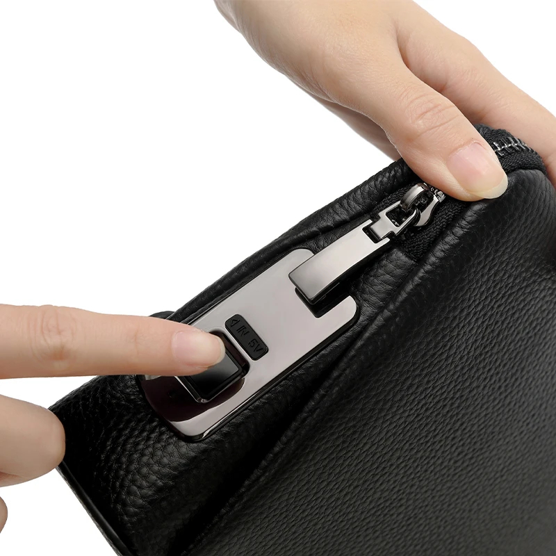 7MD Fingerprint lock purse Handbag, Anti-theft Waterproof Soft Genuine Leather Smart Fingerprint System Clutch Bag