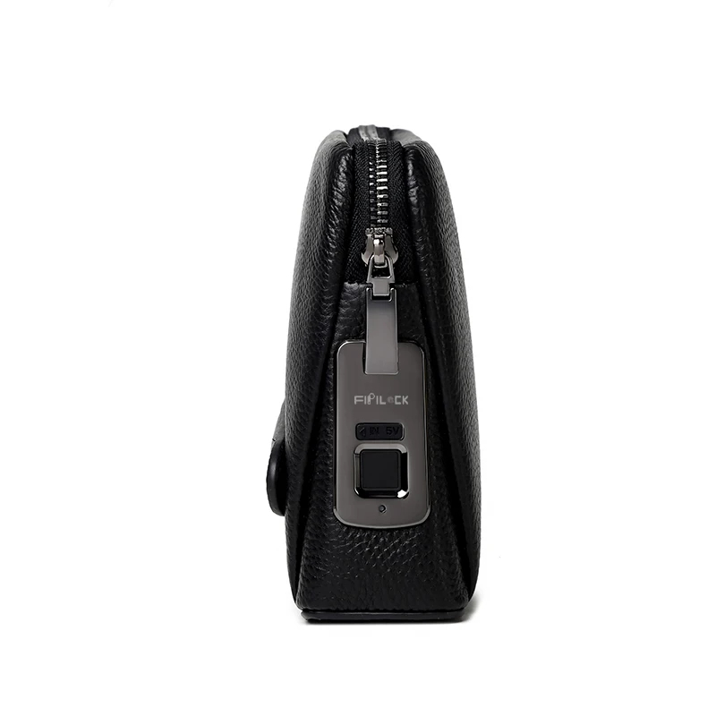 7MD Fingerprint lock purse Handbag, Anti-theft Waterproof Soft Genuine Leather Smart Fingerprint System Clutch Bag