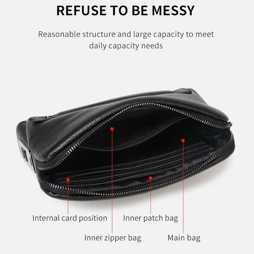 7MD Fingerprint lock purse Handbag, Anti-theft Waterproof Soft Genuine Leather Smart Fingerprint System Clutch Bag