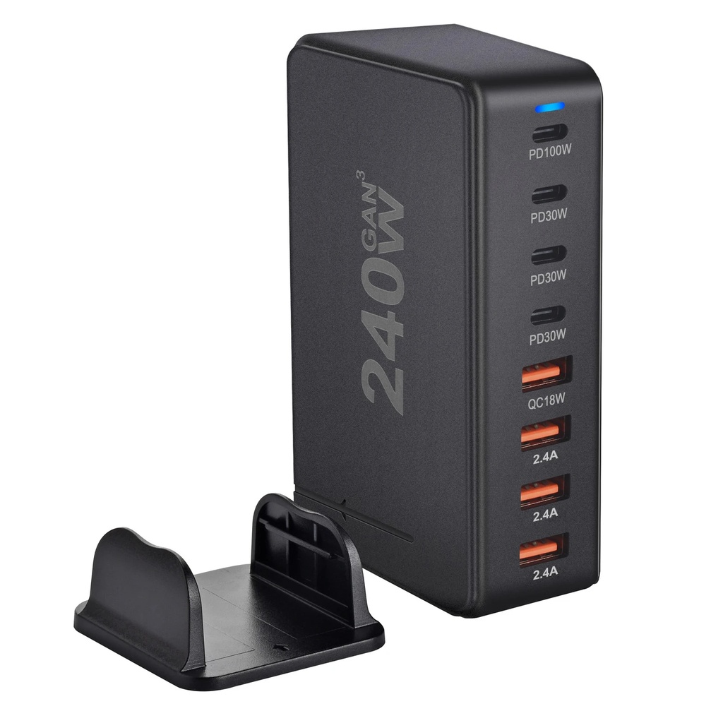 7MD Desktop Fast Charger With GaN Safety Technology, With 4 Type-C +4 USB Ports & 240W Total Power