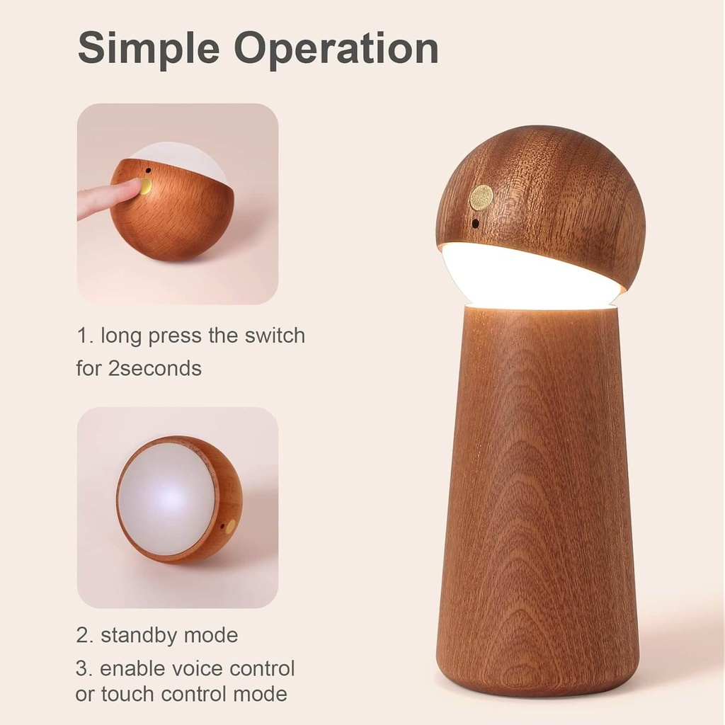 7MD Smart Indoor LED Light Wooden With Voice Control & 3 Brightness Levels, Intelligence Voice Activated, Night Dimmable Touch Control Table Lights, Table Lamp | 7MD2422 |