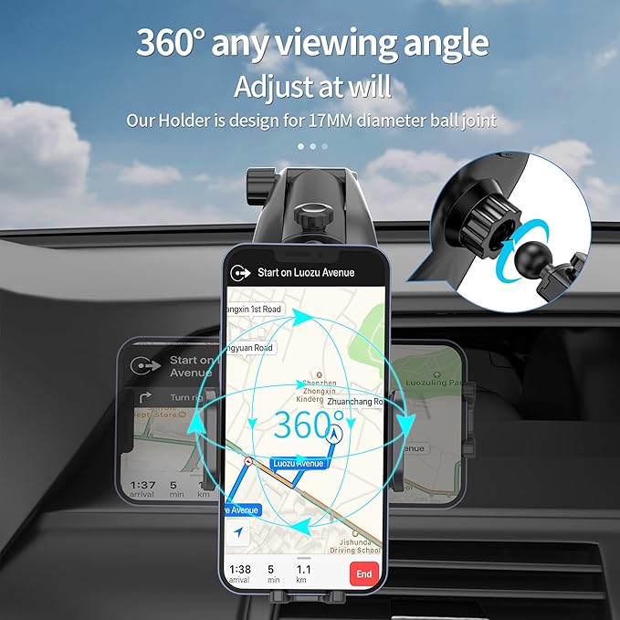 7MD Car Universal Windshield Phone Holder With 360 Degree Adjustable Viewing Angle