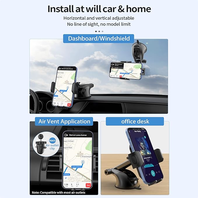 7MD Car Universal Windshield Phone Holder With 360 Degree Adjustable Viewing Angle